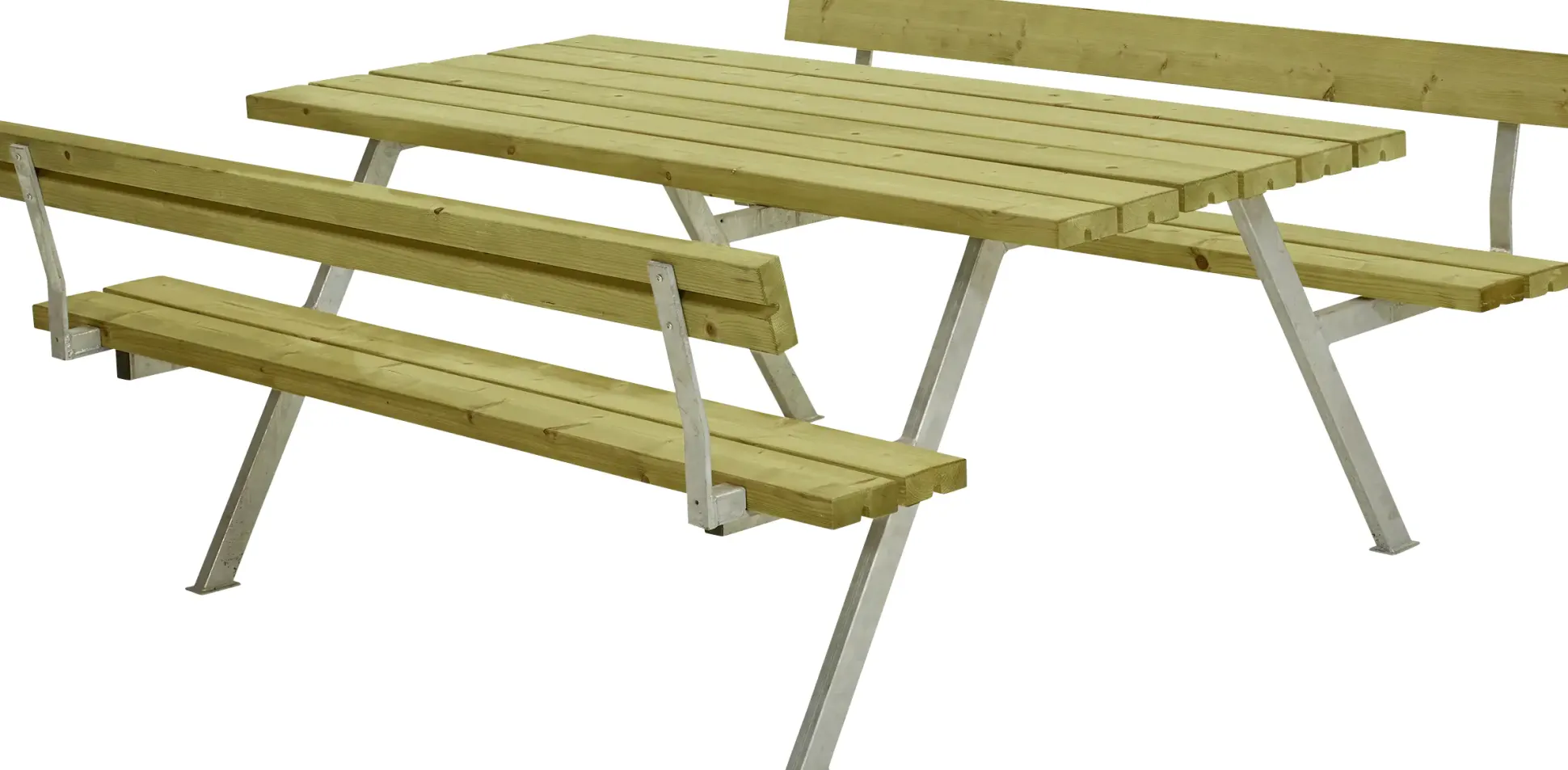 Plus Picknicktisch Alpha Stahl-Holz 177 x 185 x 76 cm natur mit 2 Rückenlehnen