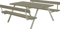 Plus Picknicktisch Alpha Stahl-Holz 177 x 185 x 73 cm graubraun mit 2 Rückenlehnen