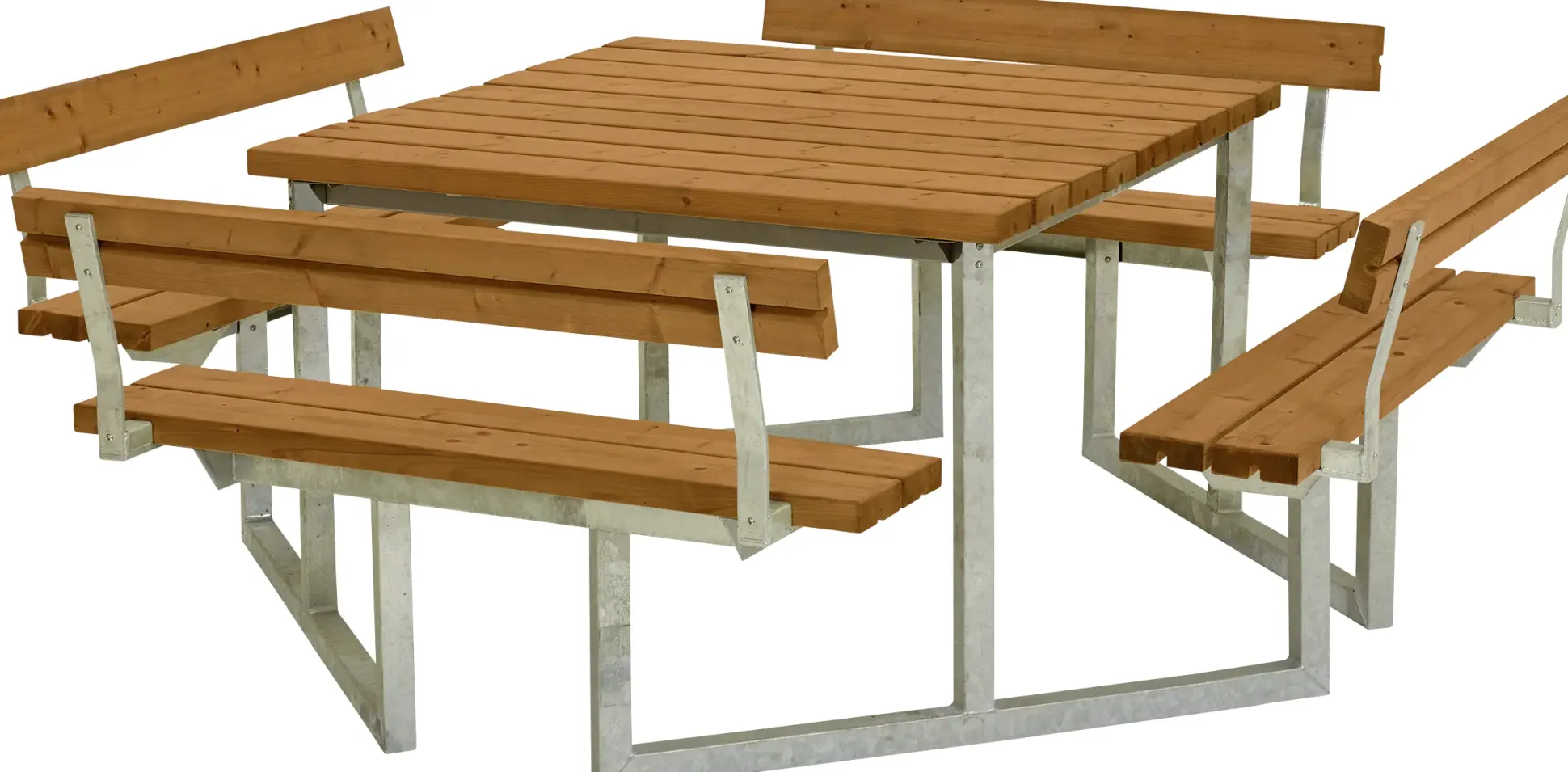 Plus Picknicktisch Twist Stahl-Holz 227 x 227 x 76 cm teak mit 4 Rückenlehnen