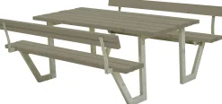 Plus Picknicktisch Wega Stahl-Holz 177 x 185 x 76 cm graubraun mit 2 Rückenlehnen