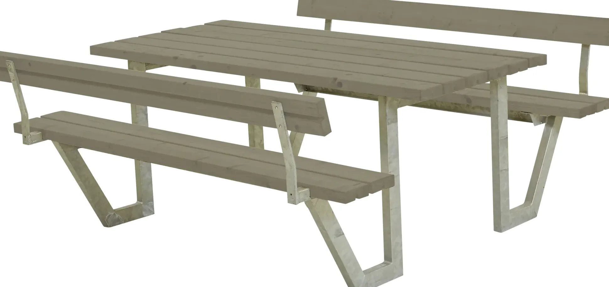 Plus Picknicktisch Wega Stahl-Holz 177 x 185 x 76 cm graubraun mit 2 Rückenlehnen