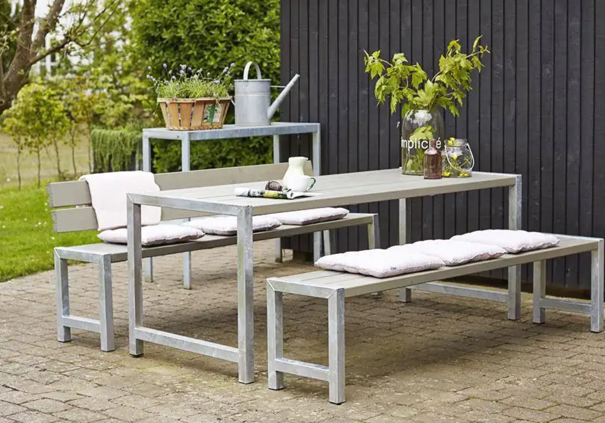 Plus Planken-Garnitur 3-teilig mit 1 Rückenlehne, graubraun
