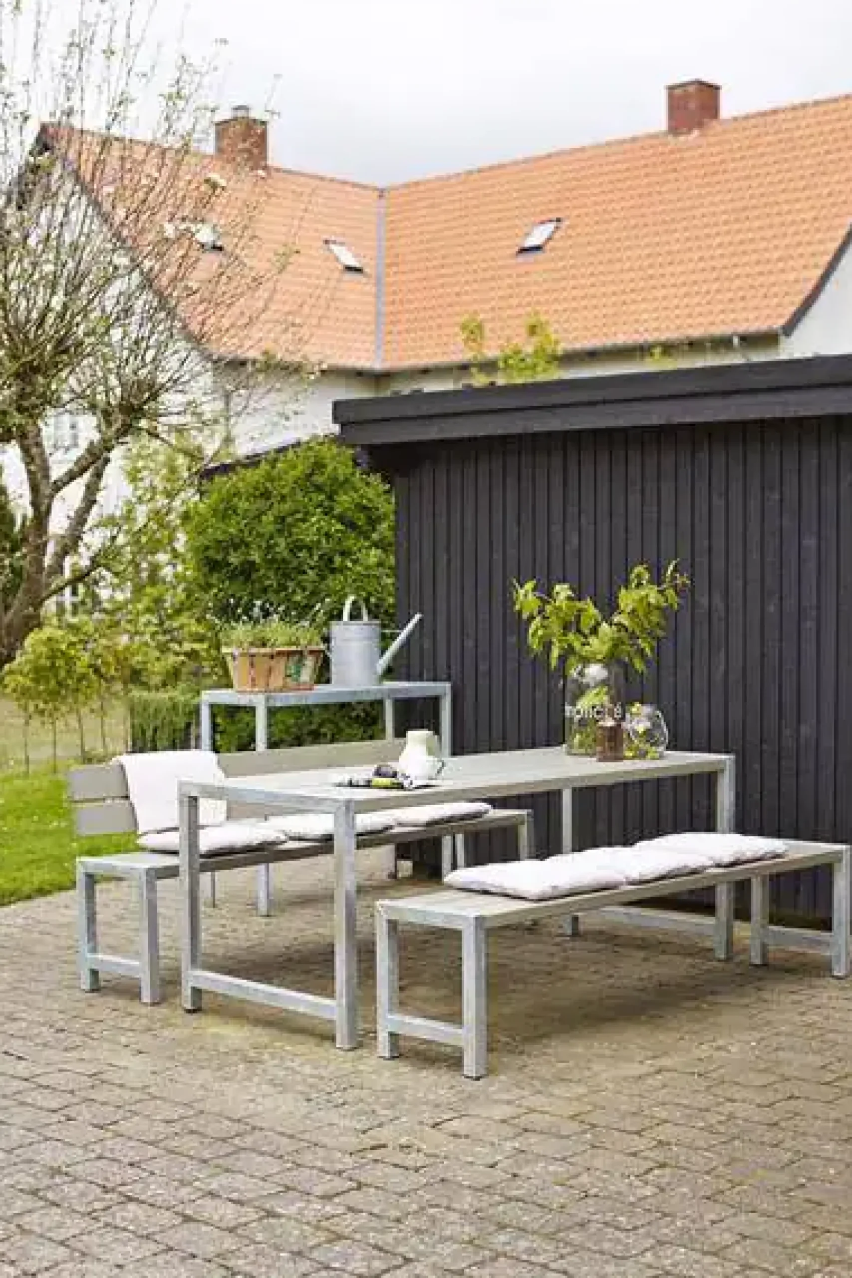 Plus Planken-Garnitur 3-teilig mit 1 Rückenlehne, graubraun