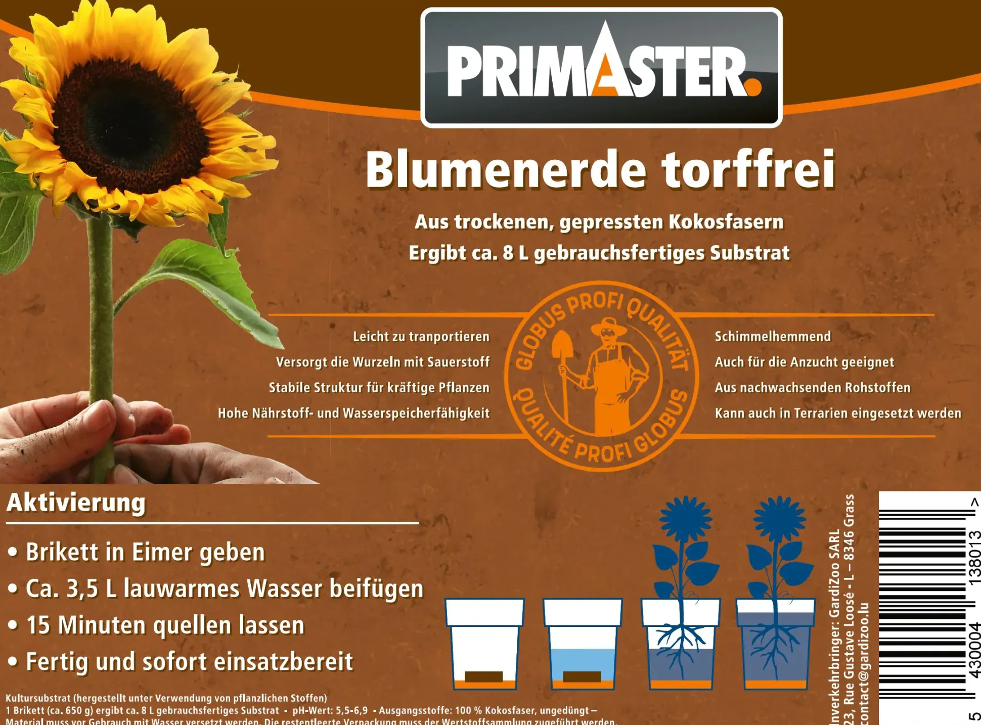 Primaster Blumenerde torffrei Brikett für 8 Liter