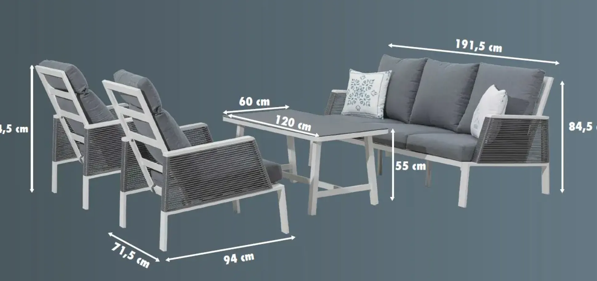 Primaster Lounge Set Cervia Inkl. Sitz-, Rücken- und Zierkissen