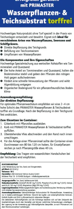 Primaster Wasserpflanzen-und Teicherde torffrei 16 L