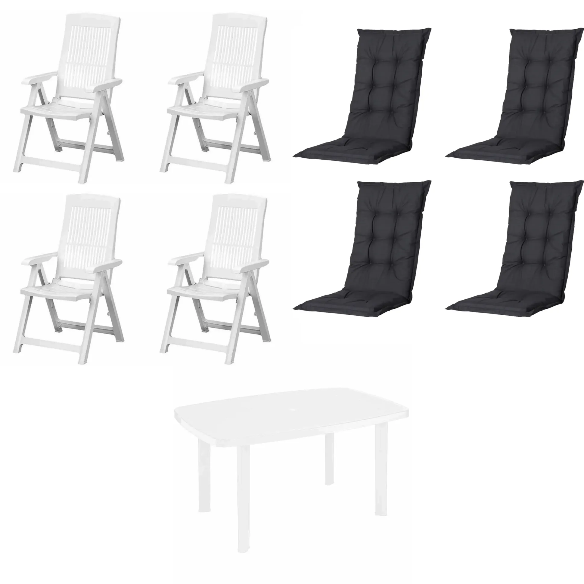 Progarden Garten-Essgruppe Tampa + Faro 4 Personen Kunststoff weiß/schwarz