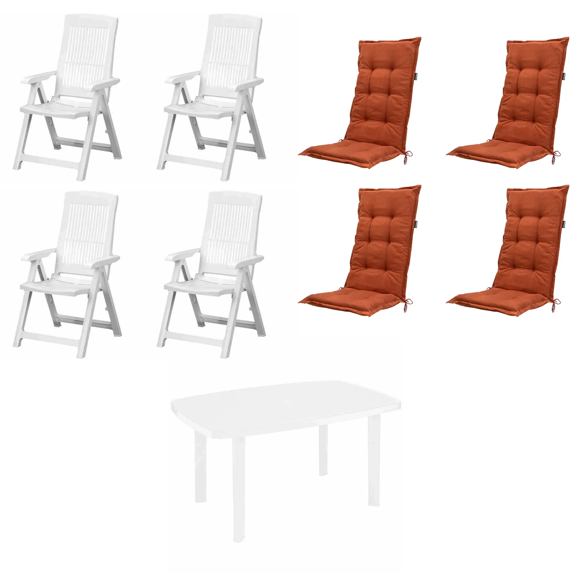 Progarden Garten-Essgruppe Tampa + Faro 4 Personen Kunststoff weiß/terrakotta