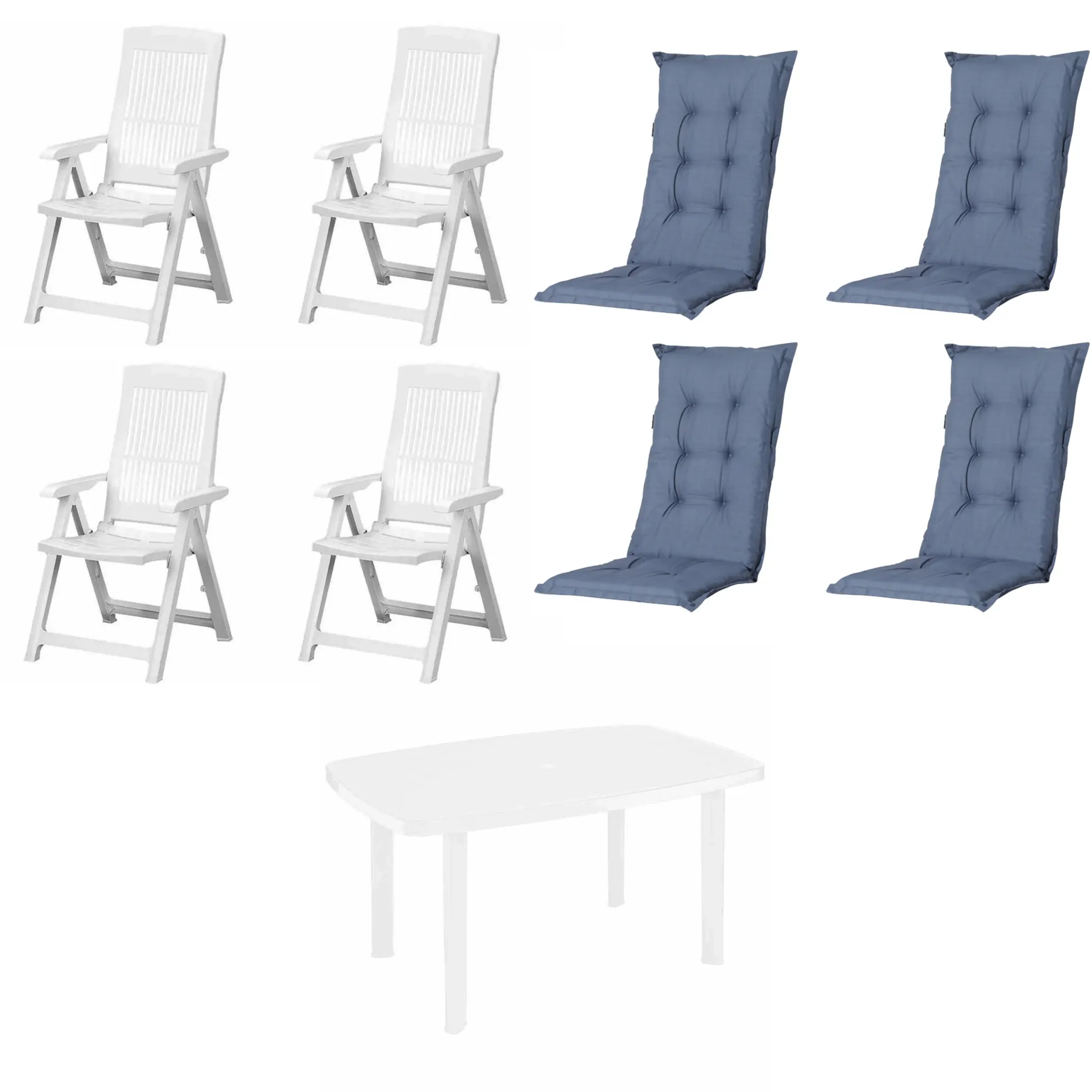 Progarden Garten-Essgruppe Tampa + Faro 4 Personen Kunststoff weiß/kobalt