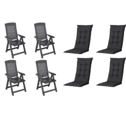 Progarden Gartenstuhl-Set Tampa mit Auflagen anthrazit/blau 8-tlg.