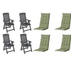 Progarden Gartenstuhl-Set Tampa mit Auflagen anthrazit/grün 8-tlg.