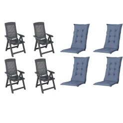 Progarden Gartenstuhl-Set Tampa mit Auflagen anthrazit/kobalt 8-tlg.