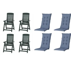 Progarden Gartenstuhl-Set Tampa mit Auflagen grün/kobalt 8-tlg.