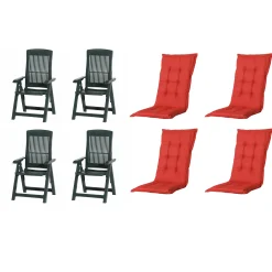 Progarden Gartenstuhl-Set Tampa mit Auflagen grün/rot 8-tlg.
