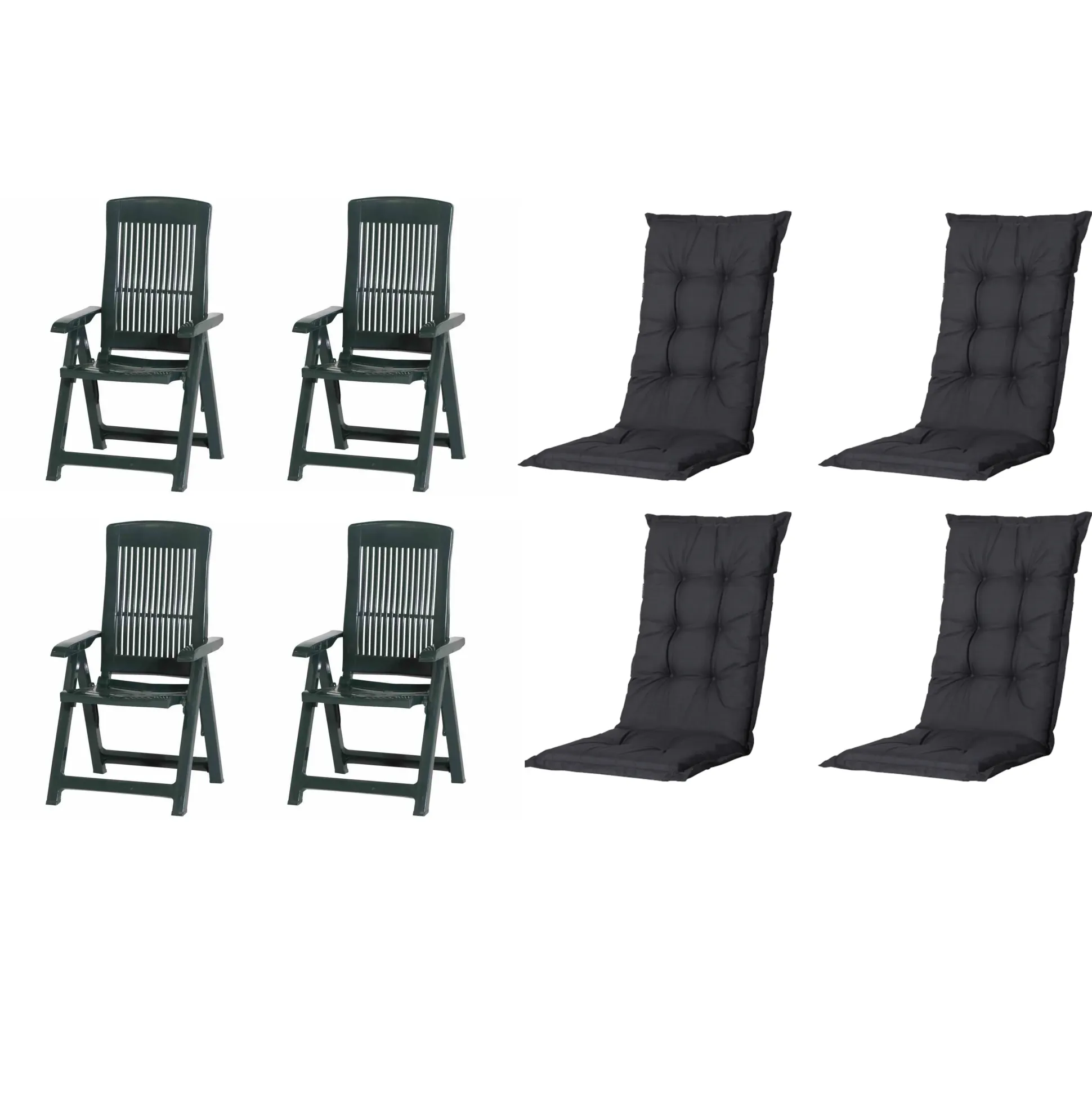 Progarden Gartenstuhl-Set Tampa mit Auflagen grün/schwarz 8-tlg.