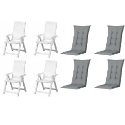 Progarden Gartenstuhl-Set Tampa mit Auflagen weiß/grau 8-tlg.