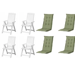 Progarden Gartenstuhl-Set Tampa mit Auflagen weiß/grün 8-tlg.