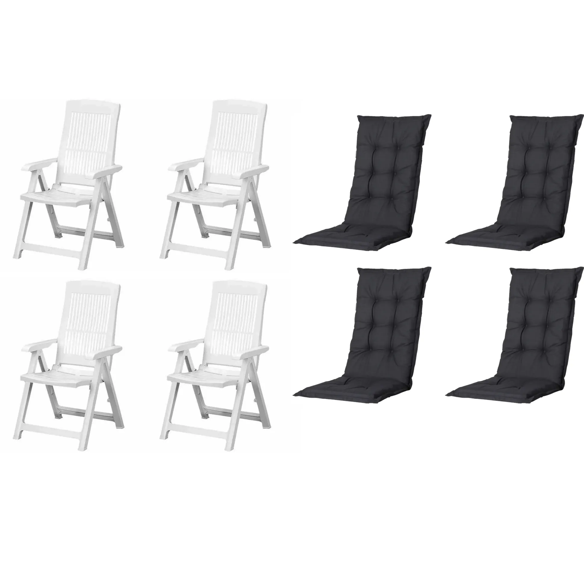 Progarden Gartenstuhl-Set Tampa mit Auflagen weiß/schwarz 8-tlg.