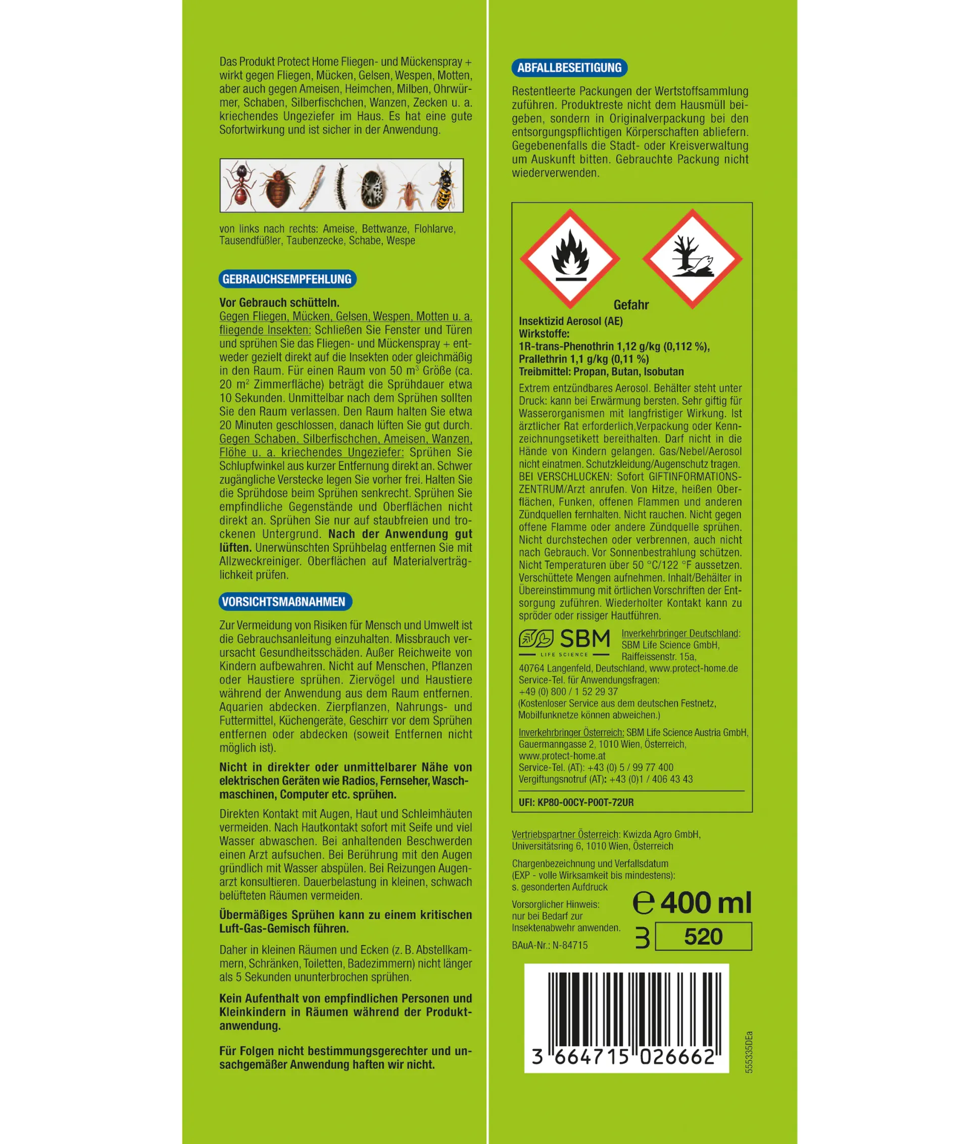 Protect Home Fliegen und Mückenspray 400 ml