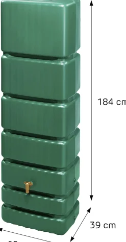 4rain Regentonne-Set Slim inkl. Zubehör Wandtank 1400 L dunkelgrün 4 Stück