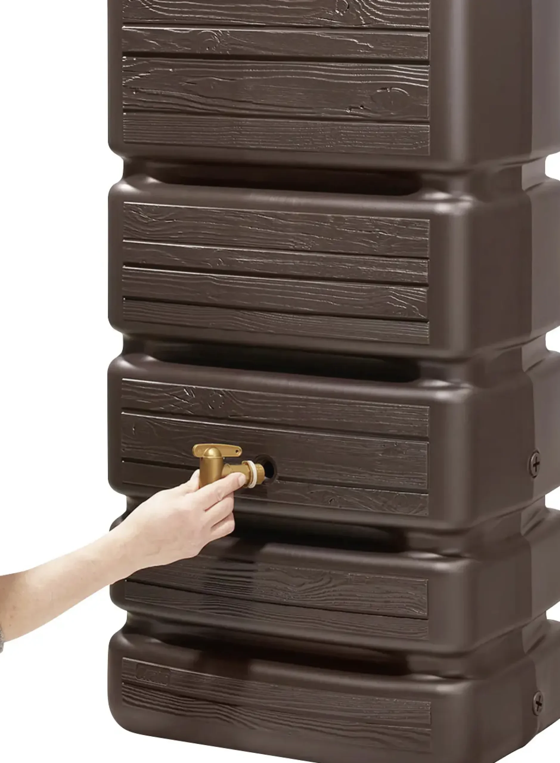 4rain Regentonne-Set Slim Wood Decor inkl. Zubehör Wandtank 1400 L darkwood 4 Stück