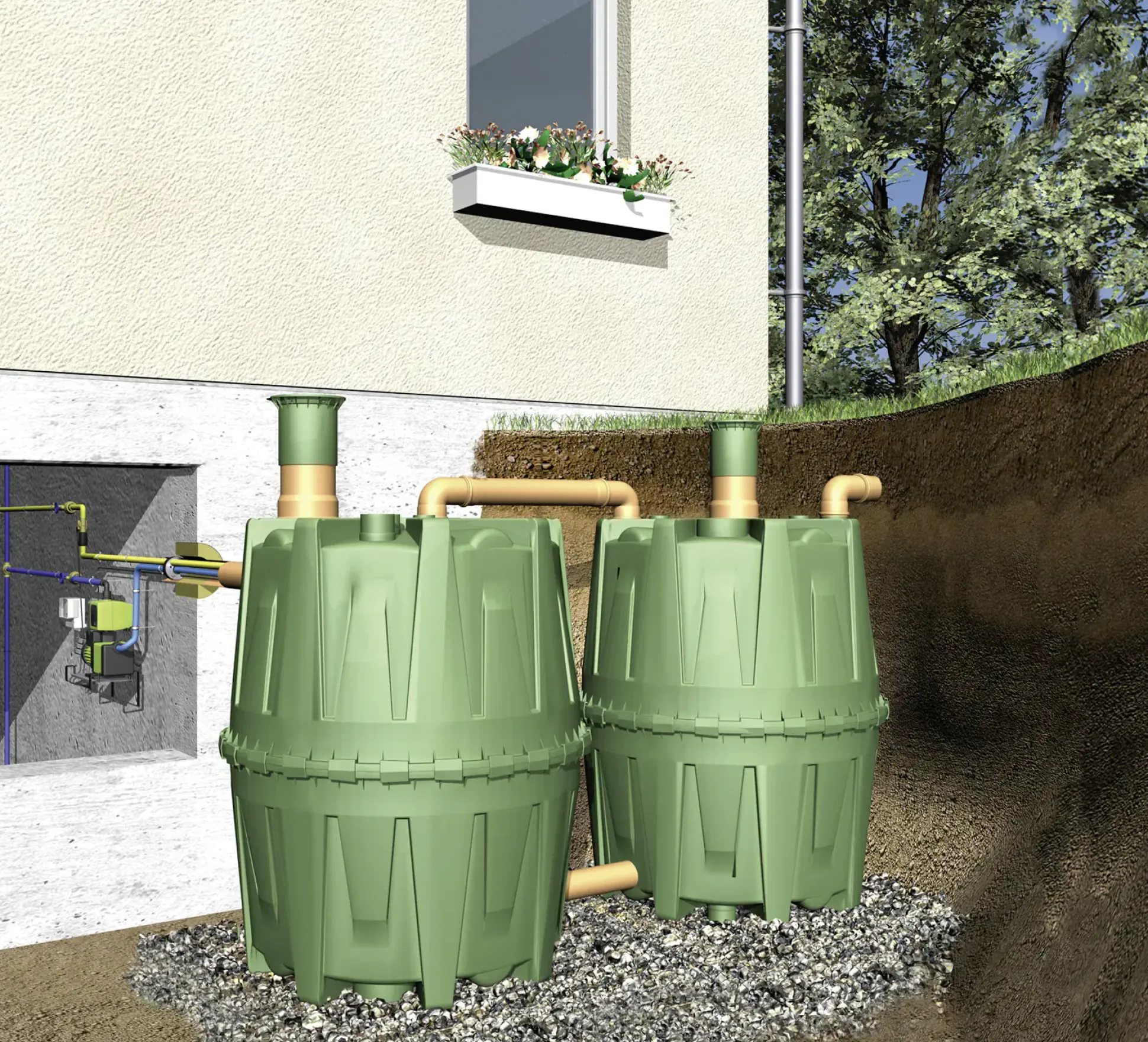 4rain Regenwasser Tank-Set Herkules 3.200 l, grün