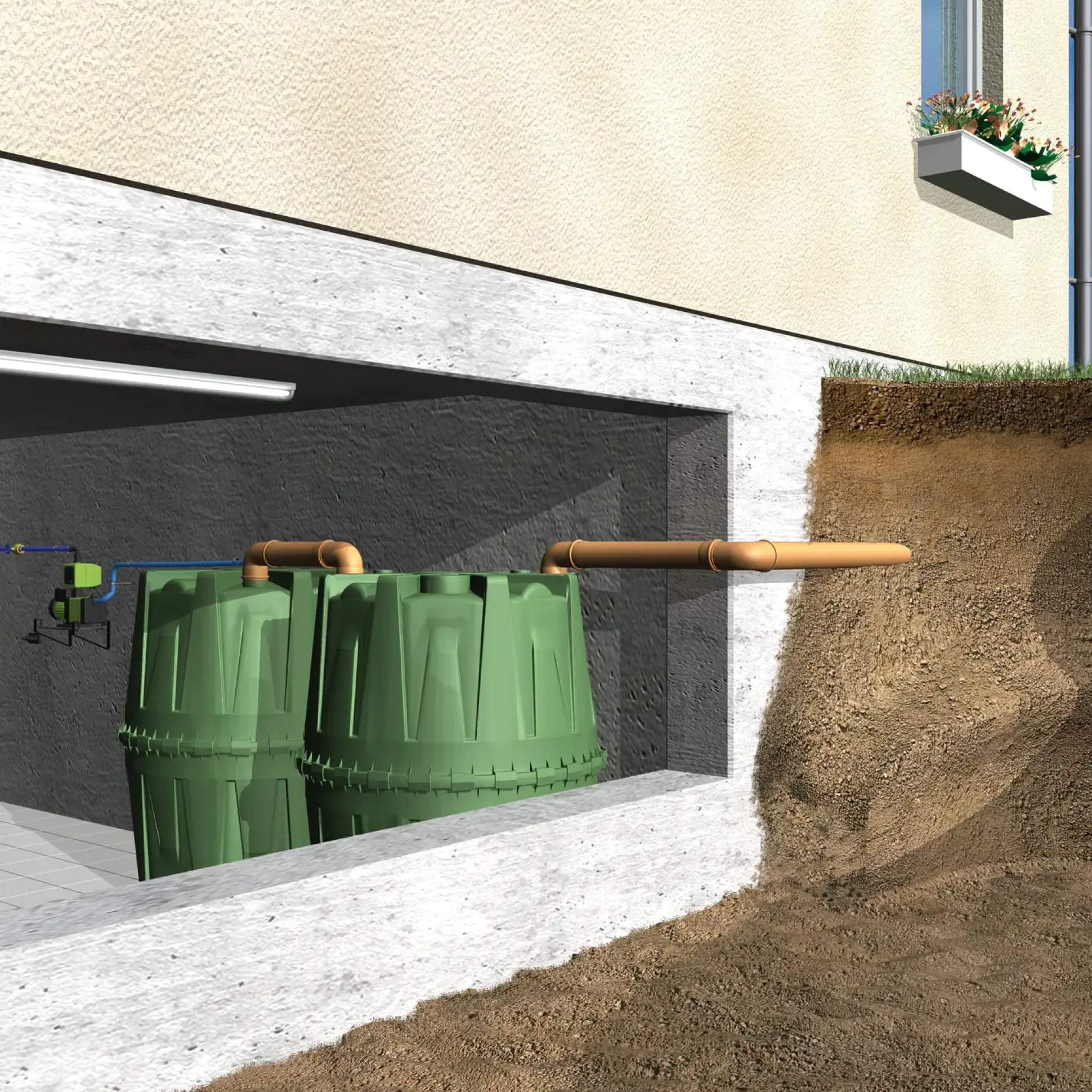 4rain Regenwasser Tank-Set Herkules 4.800 l, grün