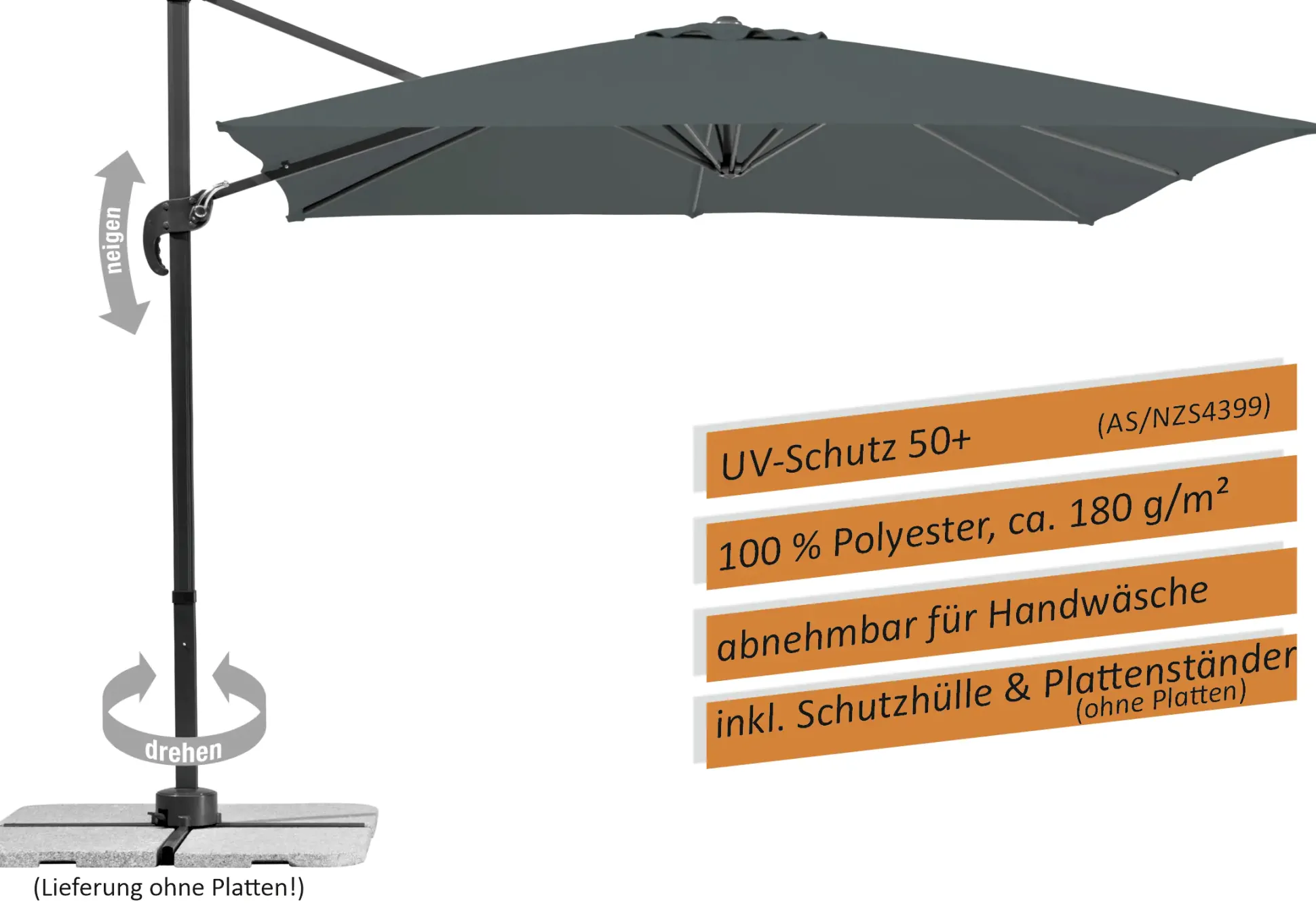 Schneider Ampelschirm Rhodos Junior anthrazit 270 x 270 cm