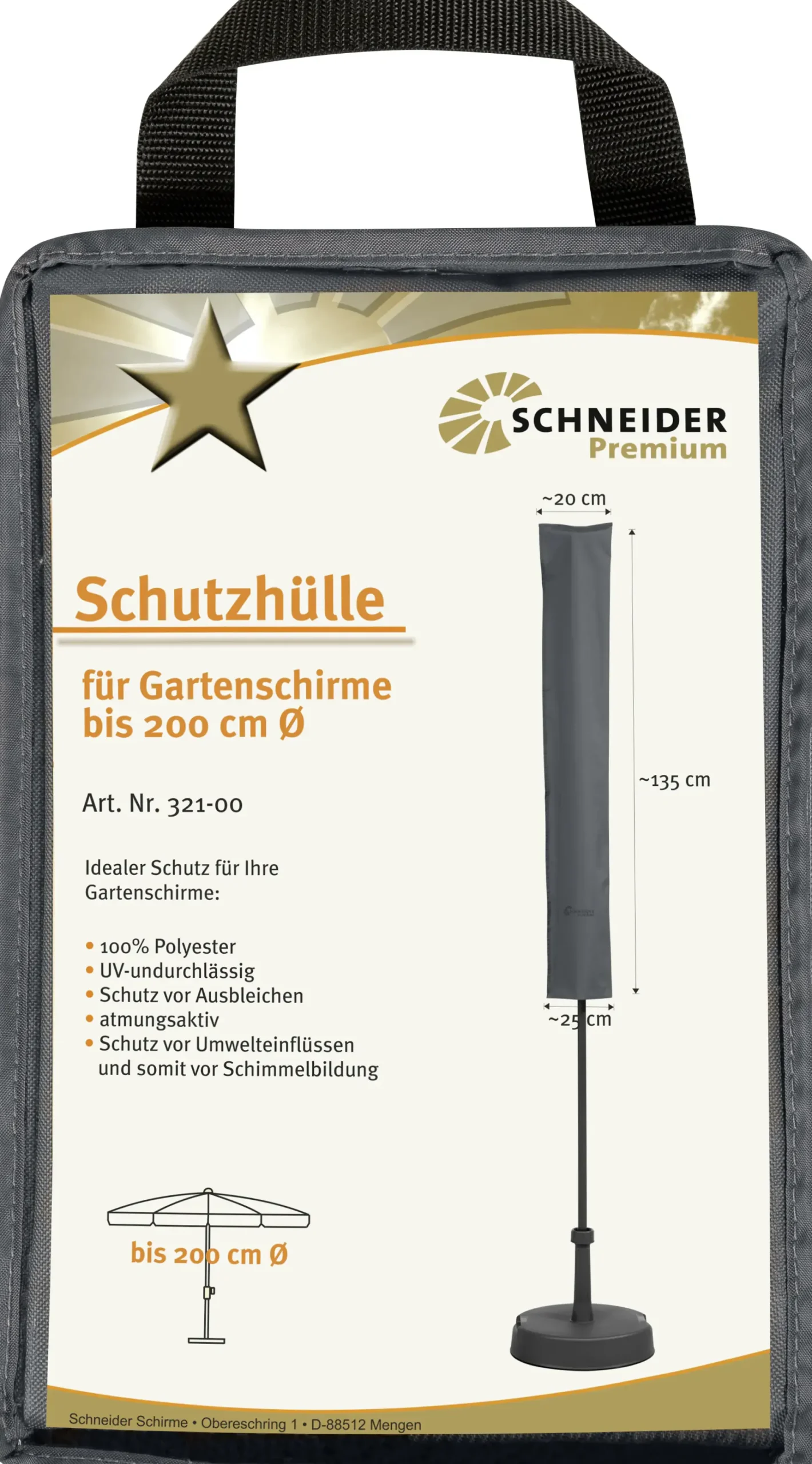 Schneider Premium Schutzhülle für Schirme bis 200 cm Ø und 225 x 120 cm