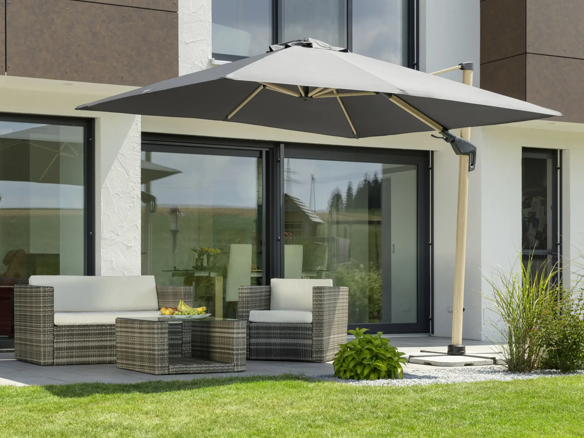 Schneider Sonnenschirm Rhodos Twist Woody anthrazit 300 x 300 cm