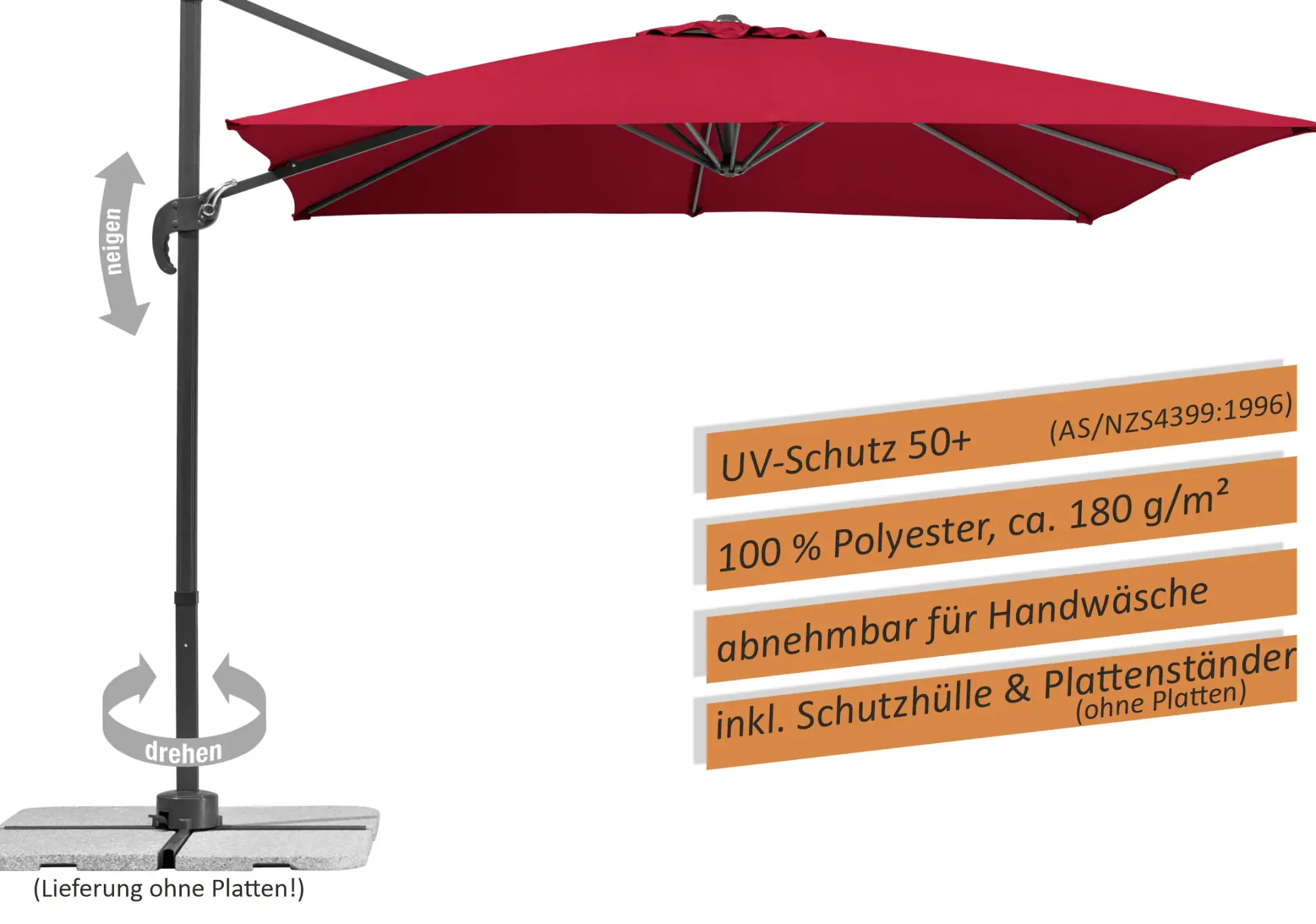 Schneider Sonnenschirm Rhodos Junior rot 270 x 270 cm