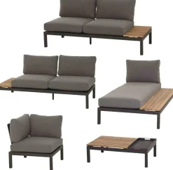 Siena Garden Gartenmöbel-Set Alvida Aluminium/Holz inkl. Kissen mit Tablett 5-tlg.