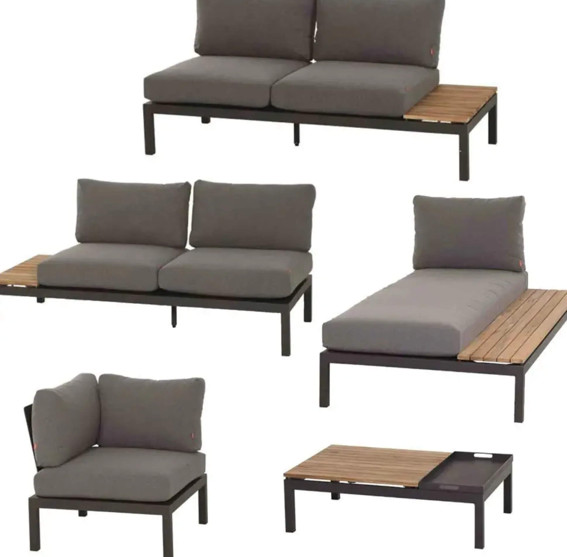 Siena Garden Gartenmöbel-Set Alvida Aluminium/Holz inkl. Kissen mit Tablett 5-tlg.