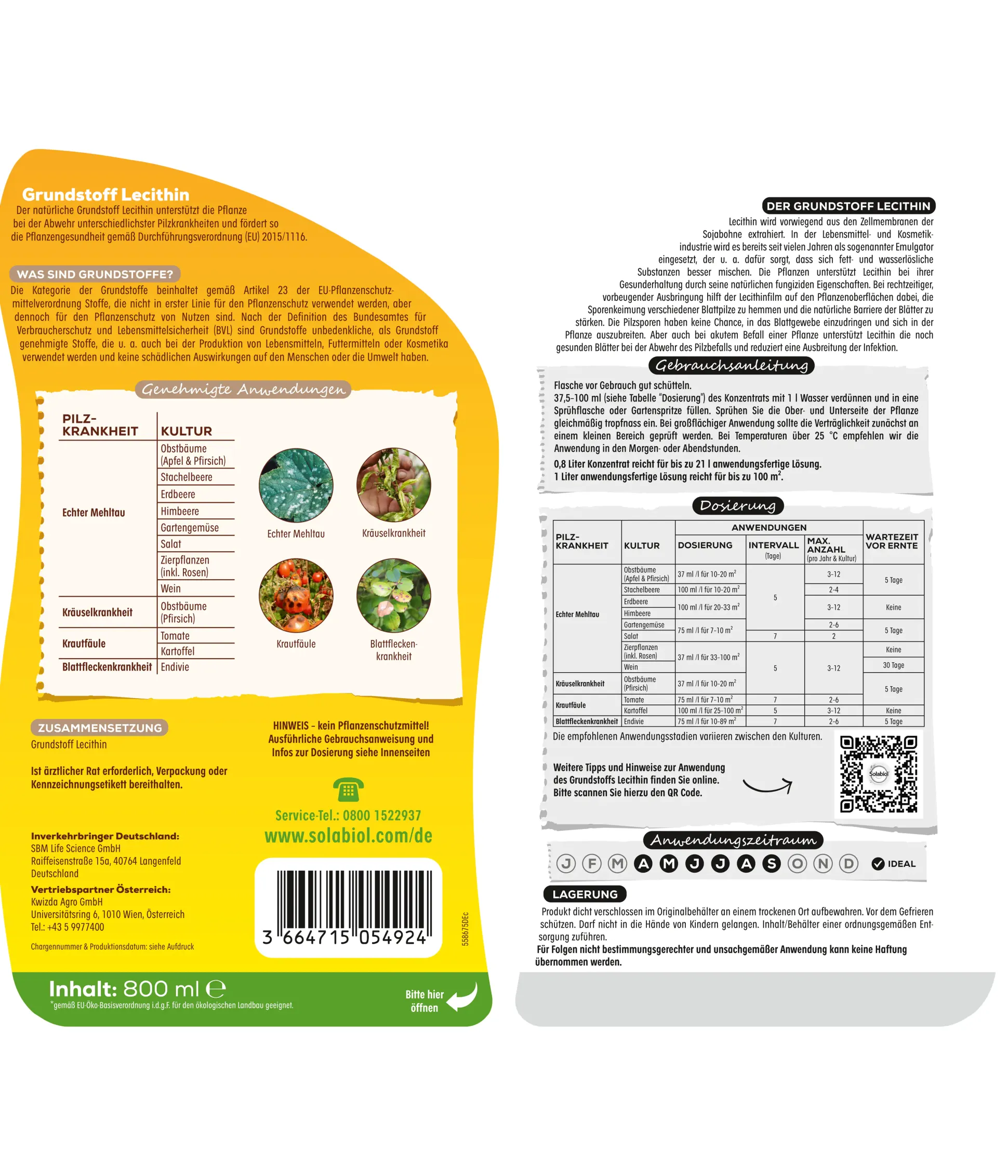 Solabiol Grundstoff Lecithin natürliche Pilzabwehr 800 ml