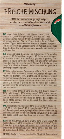 Sperli BIO Keimsprossen-Saat Frische Mischung