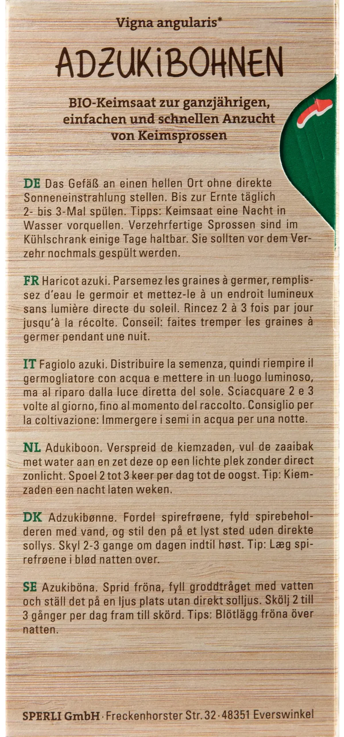 Sperli BIO Keimsprossen-Saat Adzukibohne