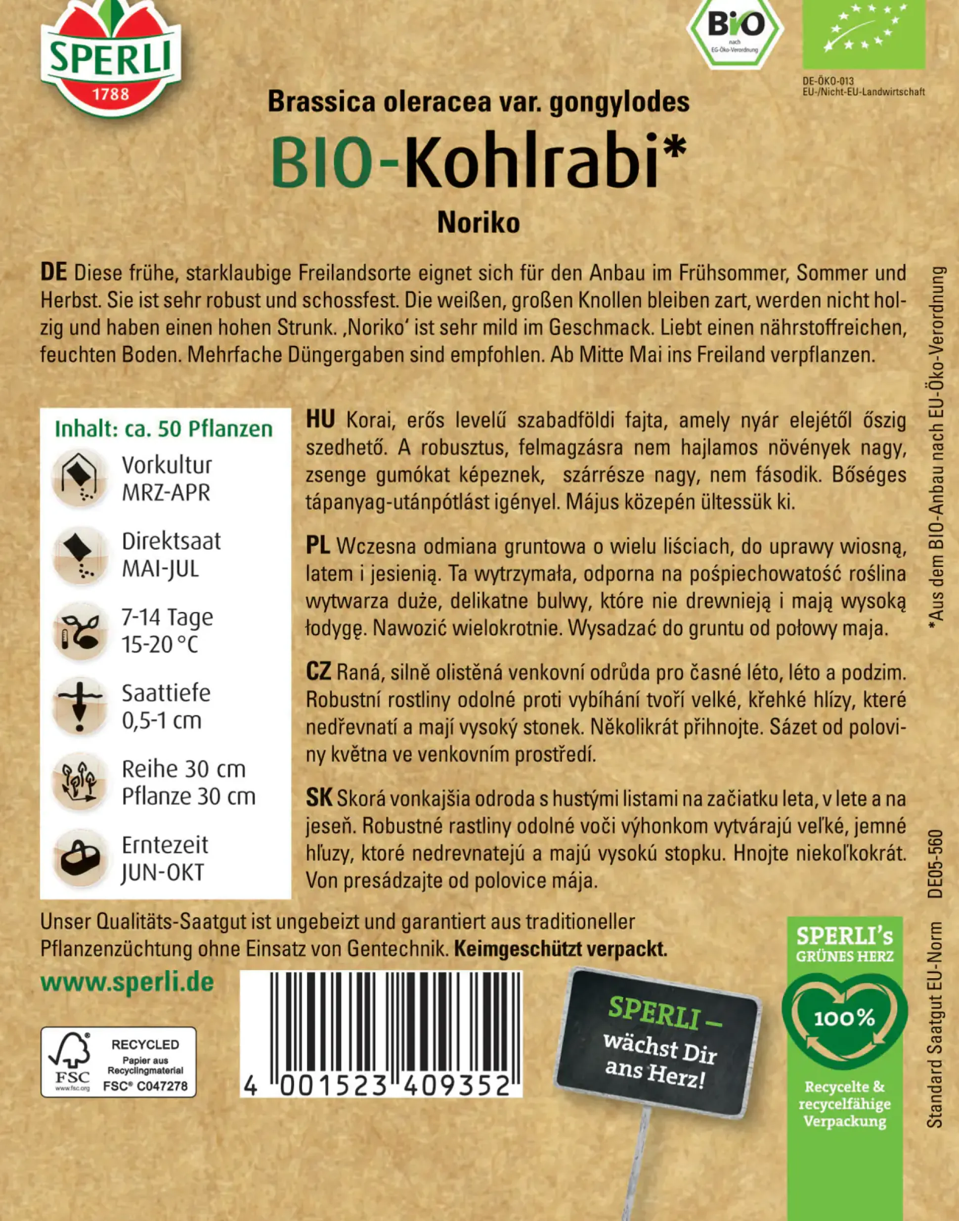 Sperli BIO Kohlrabi weiß