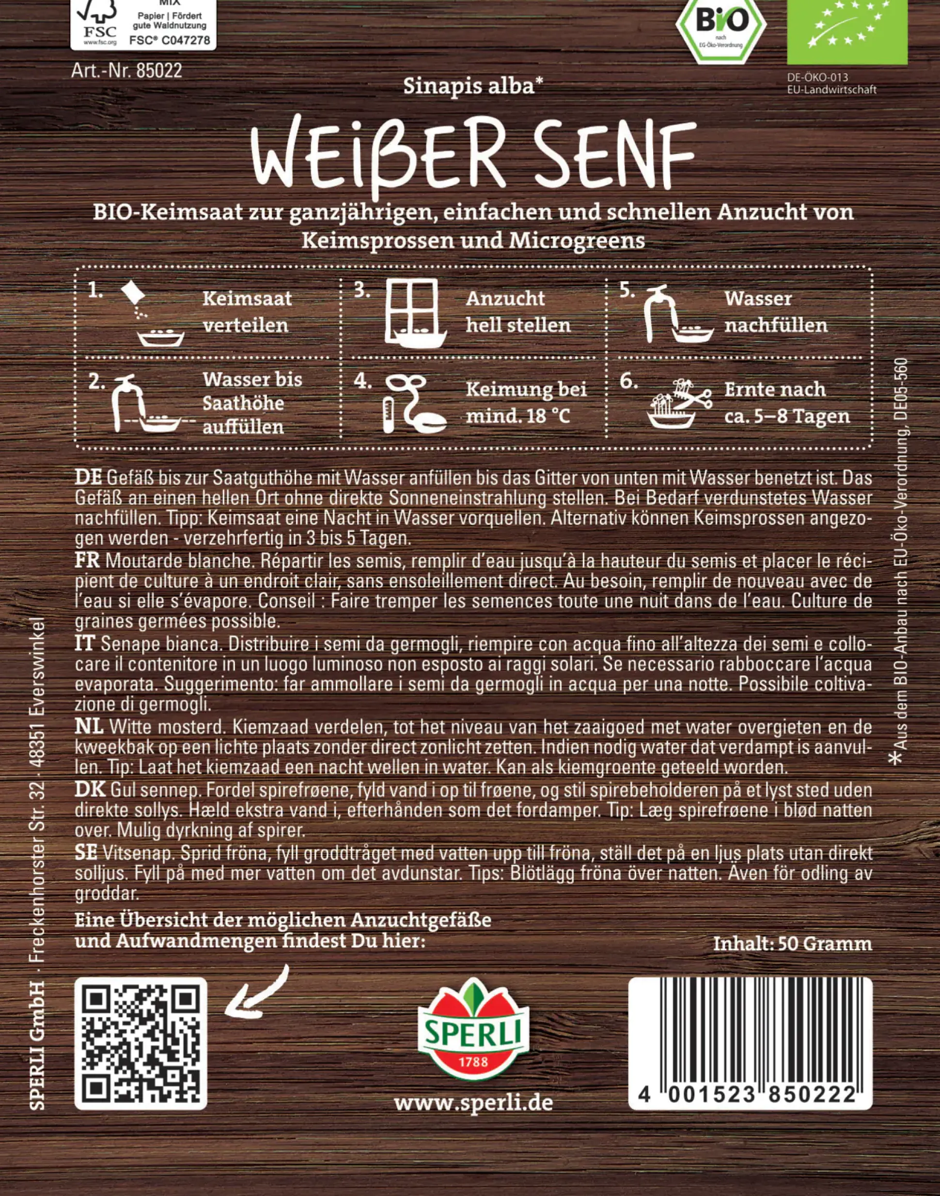 Sperli BIO Microgreen-Saat Weißer Senf
