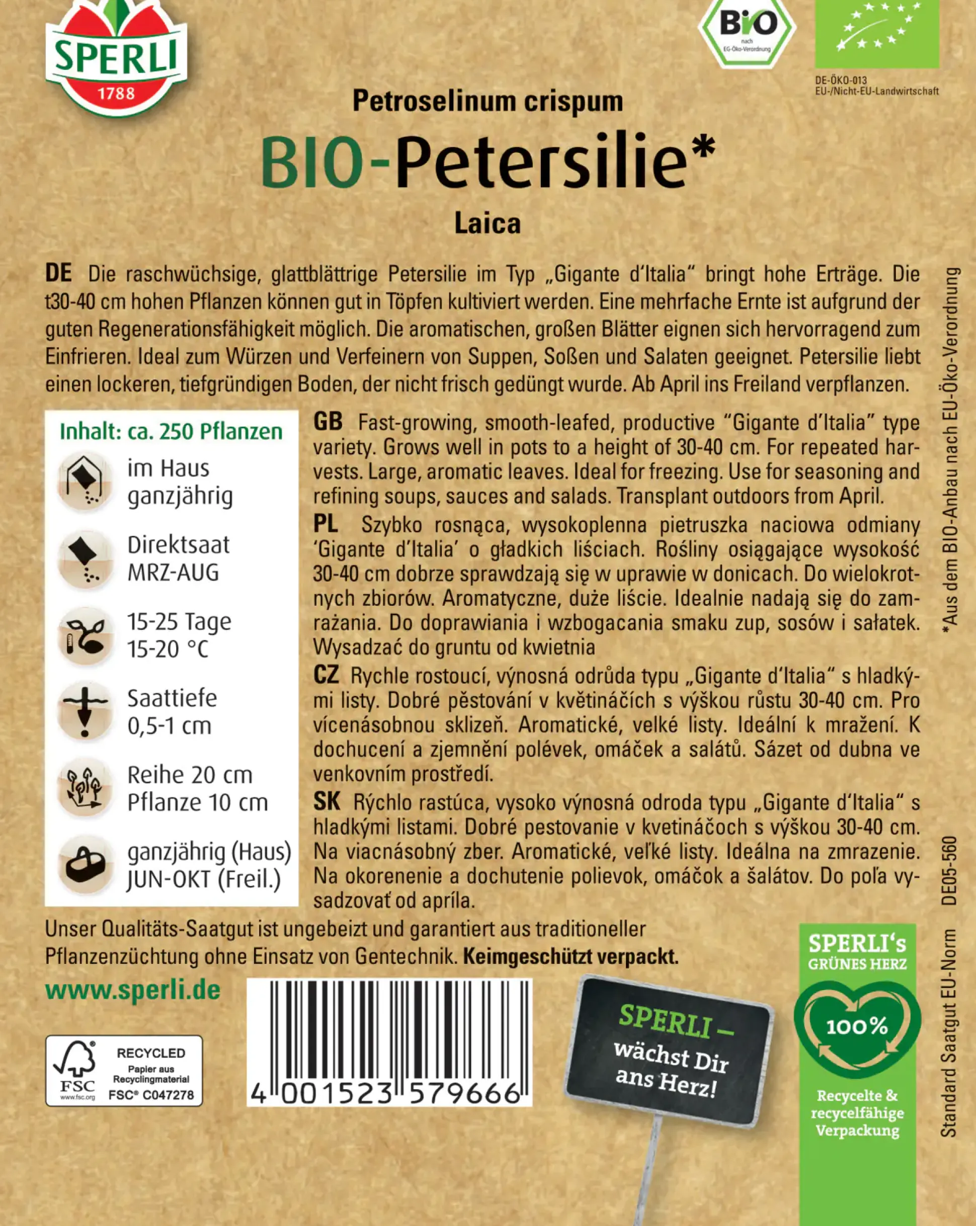 Sperli BIO Petersilie Laica