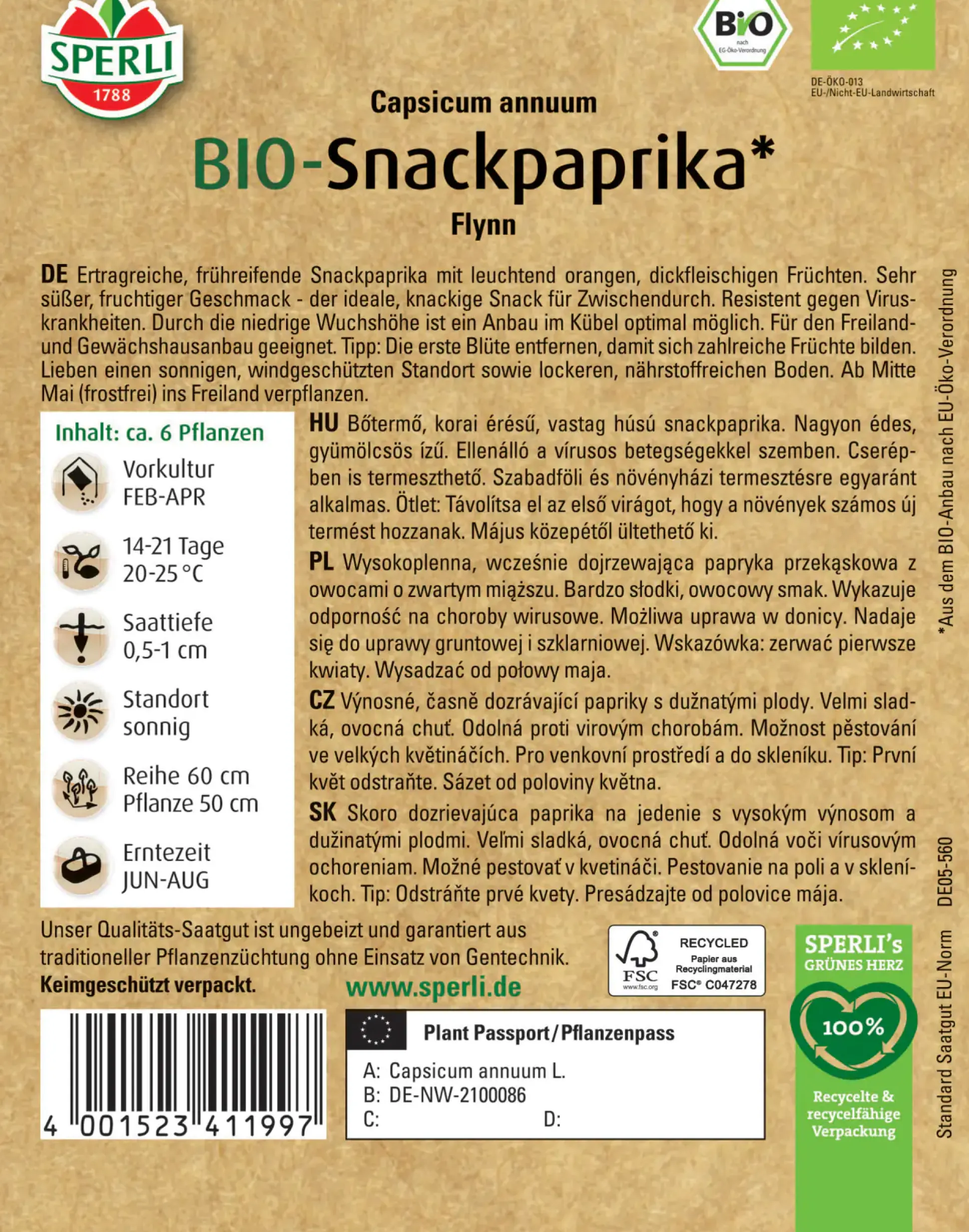 Sperli BIO Snackpaprika