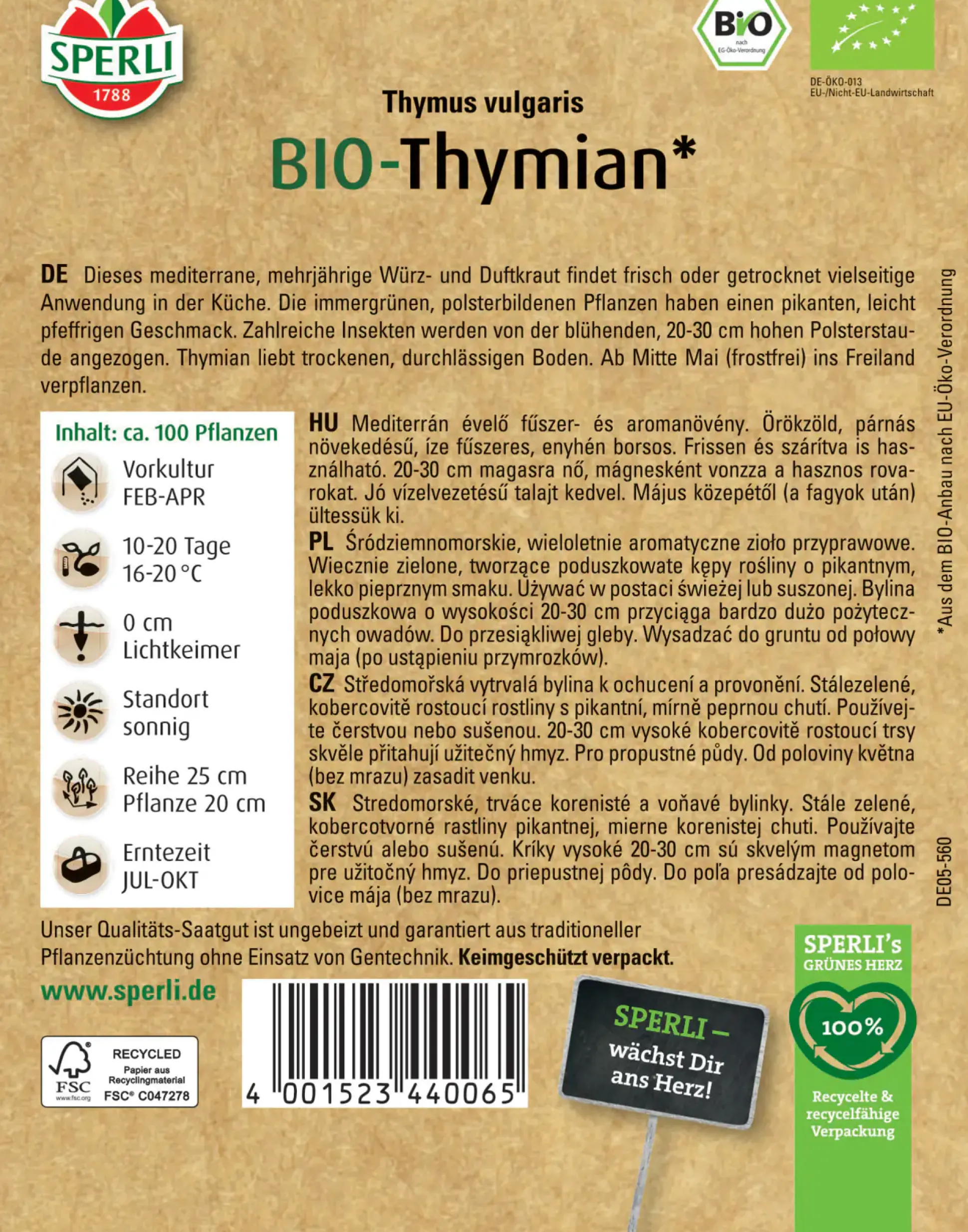 Sperli BIO Thymian