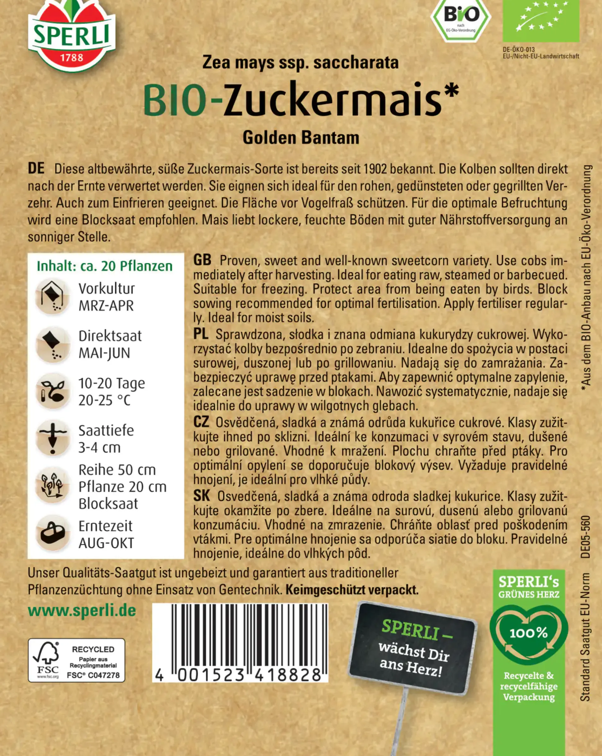 Sperli BIO Zuckermais