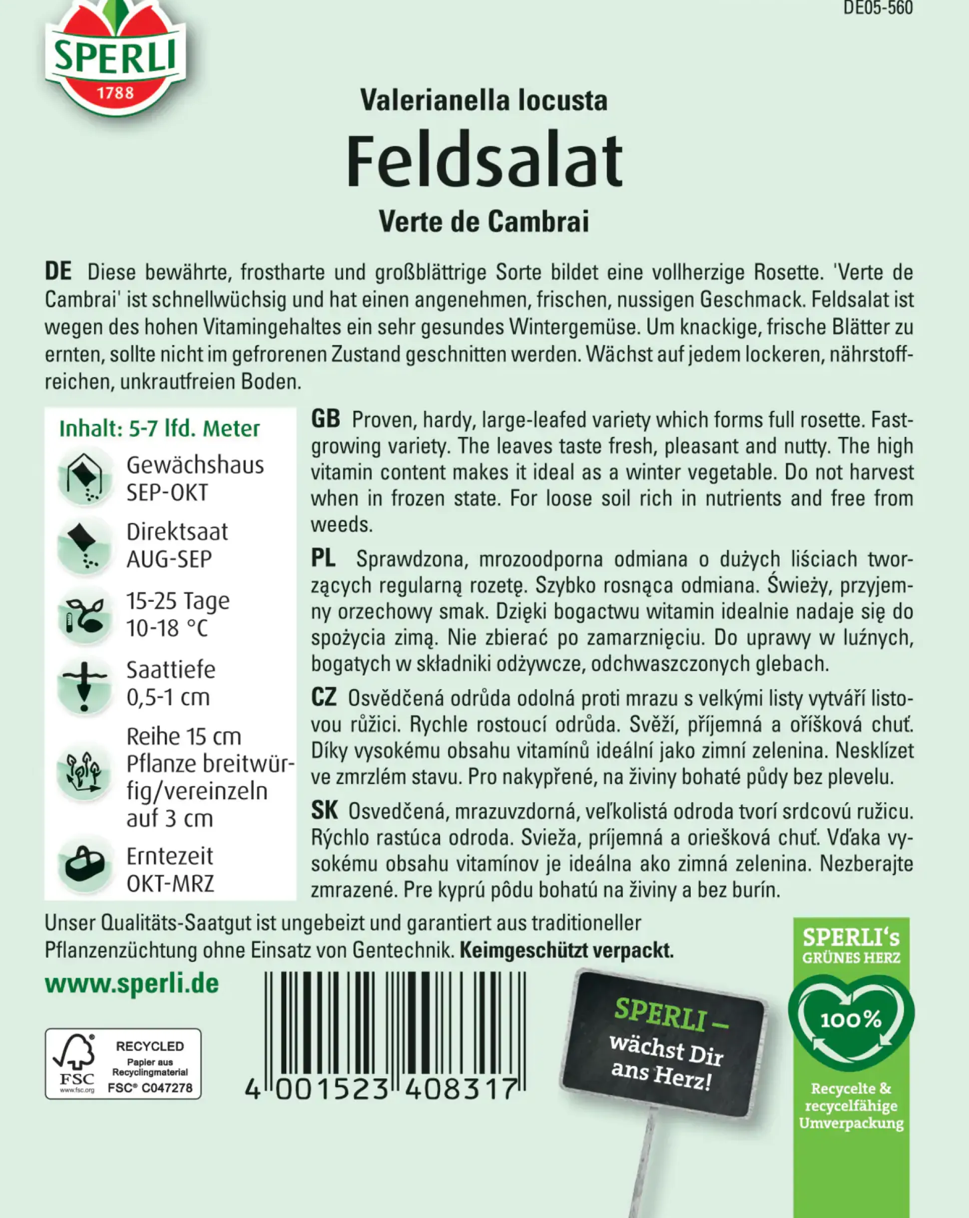 Sperli Feldsalat Verte de Cambrai