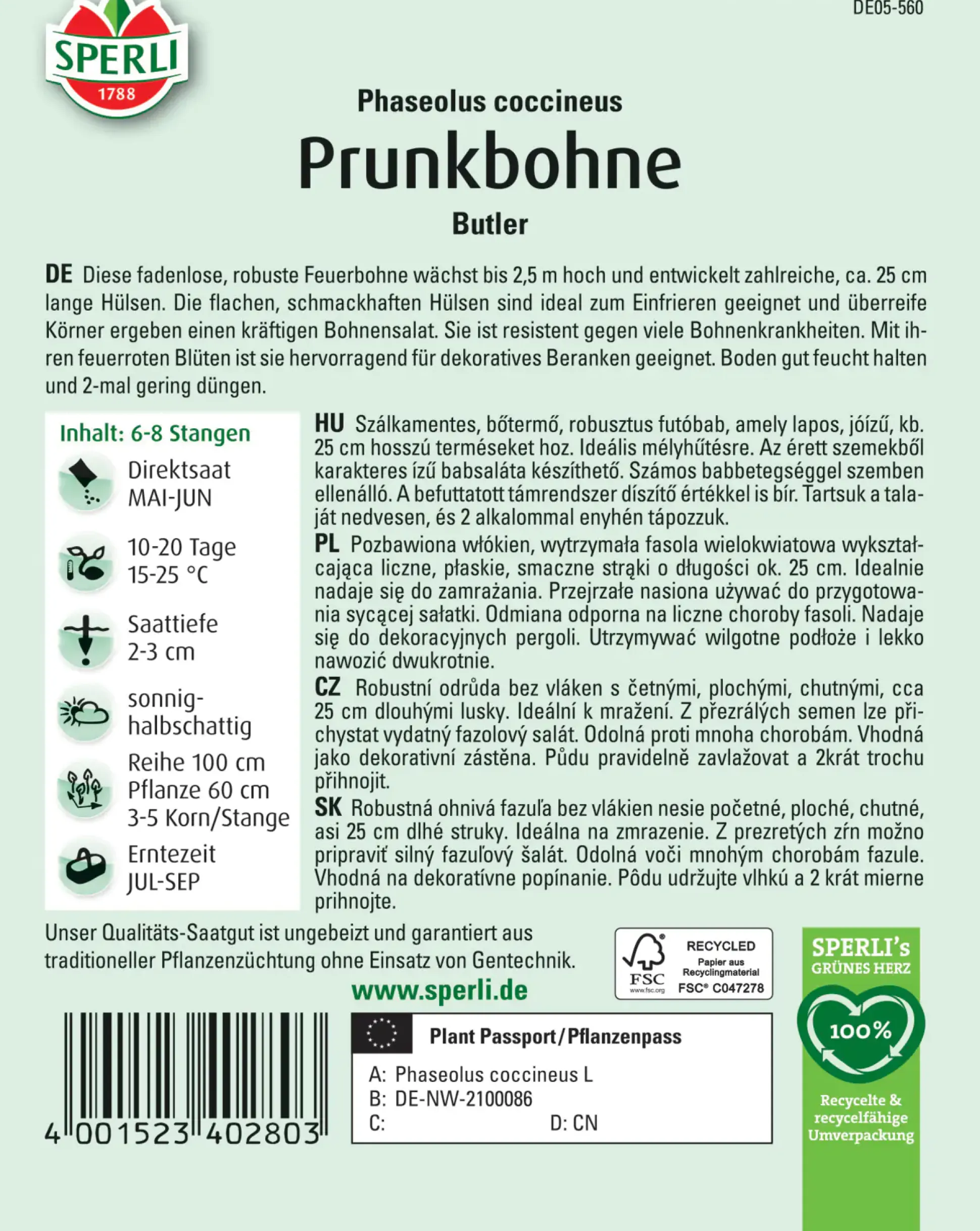 Sperli Prunkbohne Butler