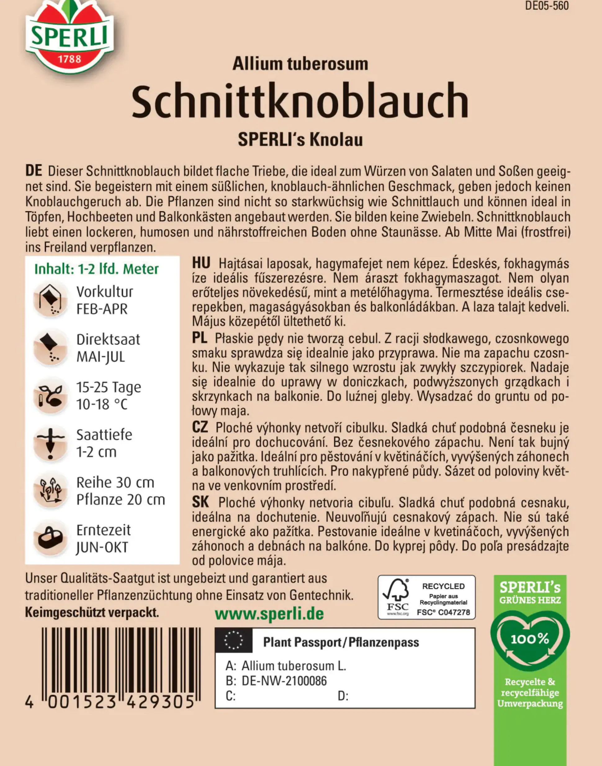 Sperli Schnittknoblauch Sperli 's Knolau