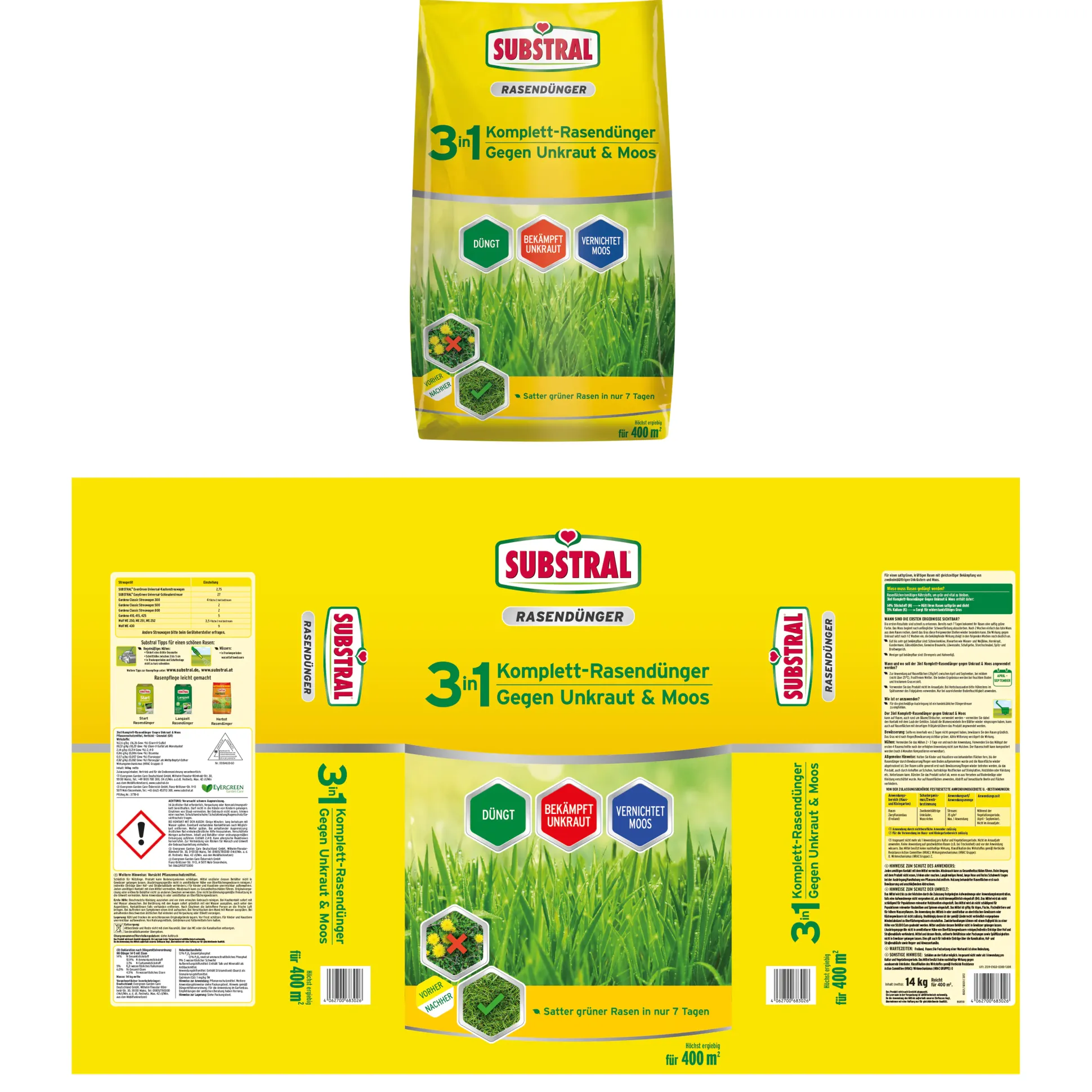 Substral 3in1 Komplettrasendünger für 400 m² 14 kg