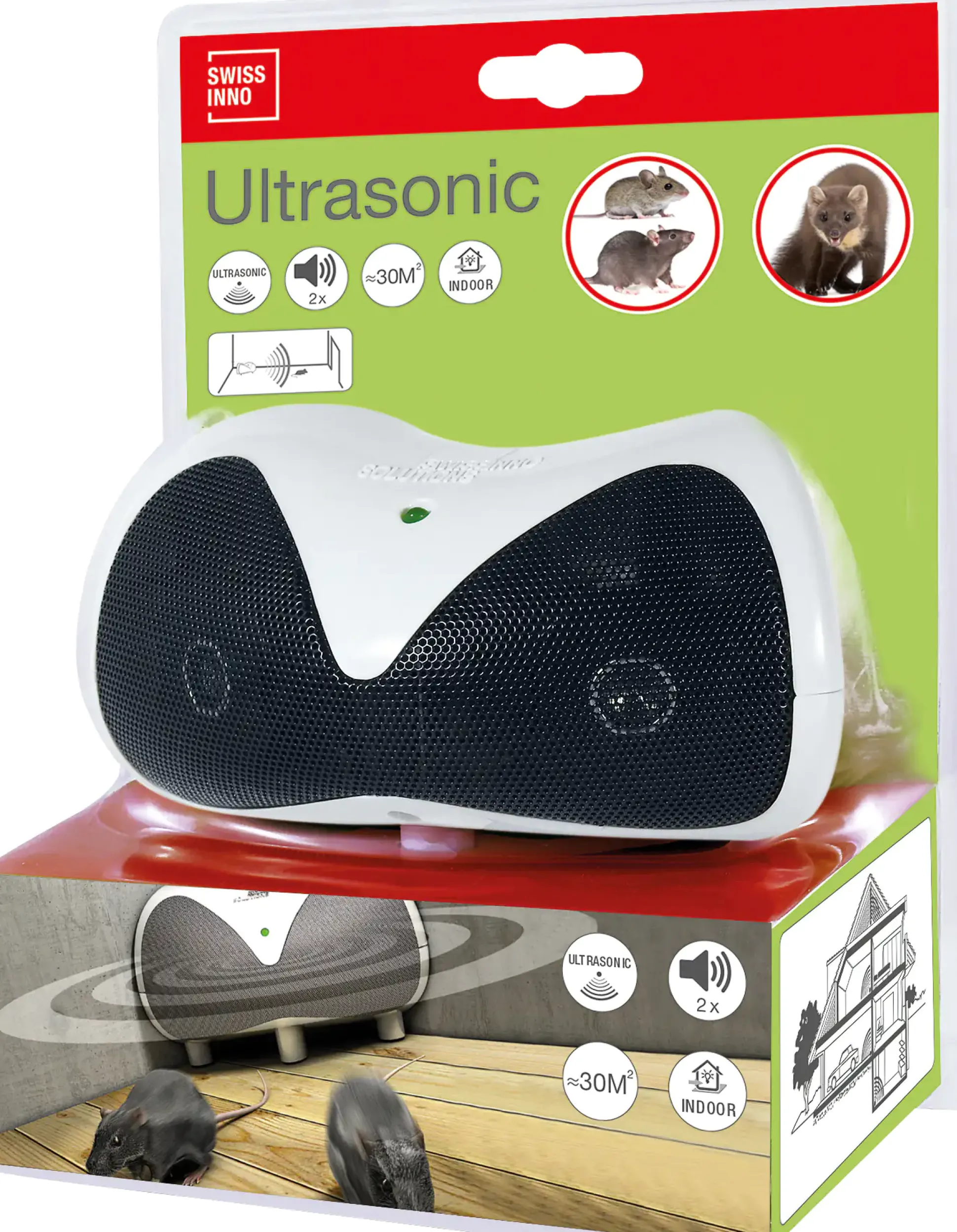 Swissino Nagetier Vertreiber Ultraschall gegen Mäuse, Ratten