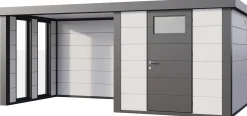Telluria Gerätehaus Classico Lounge S mit Fenstern 2424 links weiß 522 x 238 cm