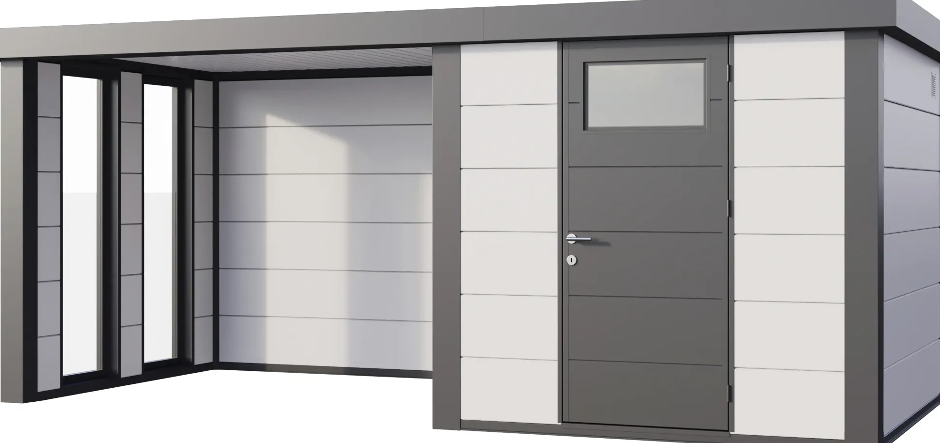 Telluria Gerätehaus Classico Lounge S mit Fenstern 2424 links weiß 522 x 238 cm