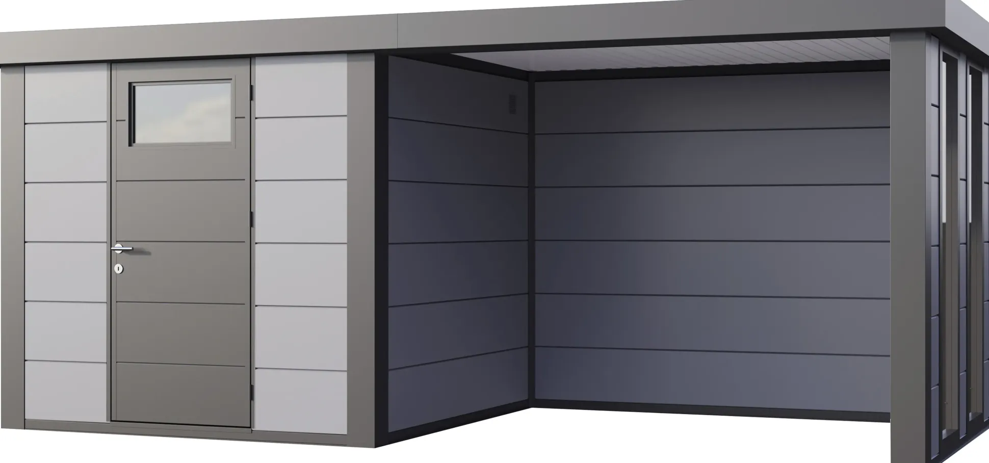 Telluria Gerätehaus Classico Lounge S mit Fenstern 2424 rechts lichtgrau 522 x 238 cm